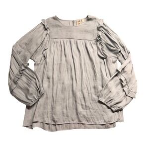 Dolan Left Coast Collection Smocked Ruffle Blouse Blue Long Sleeve Top M